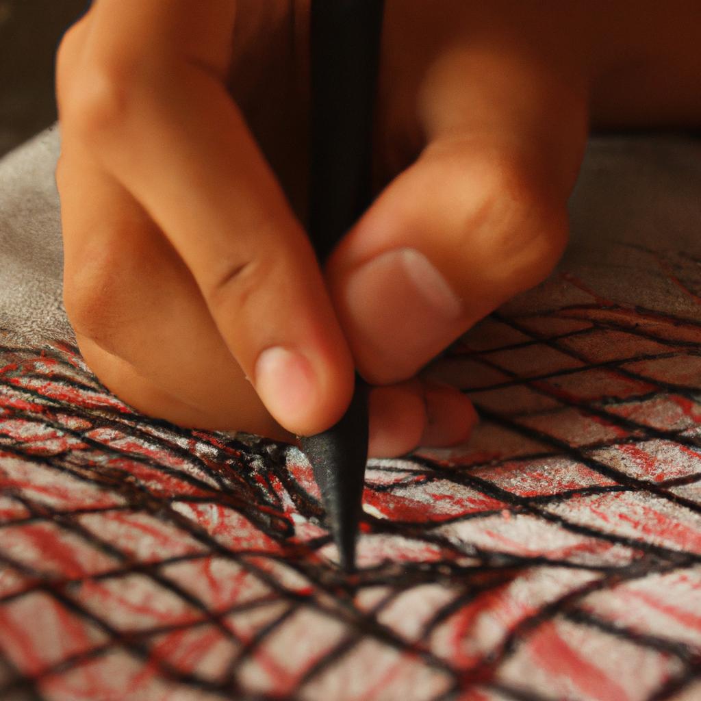 Person drawing intricate cross-hatching lines