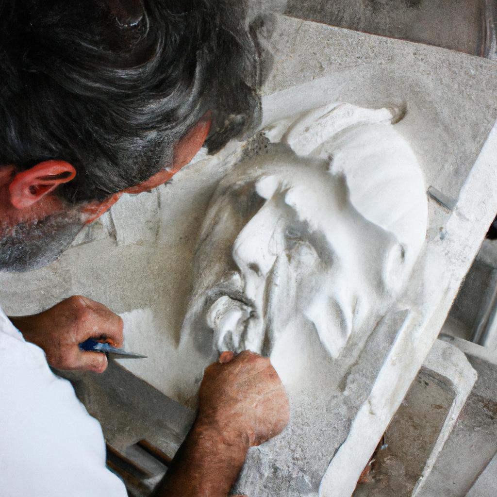 Sculptor carving a marble masterpiece